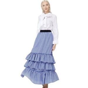 New TOV Holy Los Angeles Gingham Blue White Maxi Skirt EU 42 US 8 10